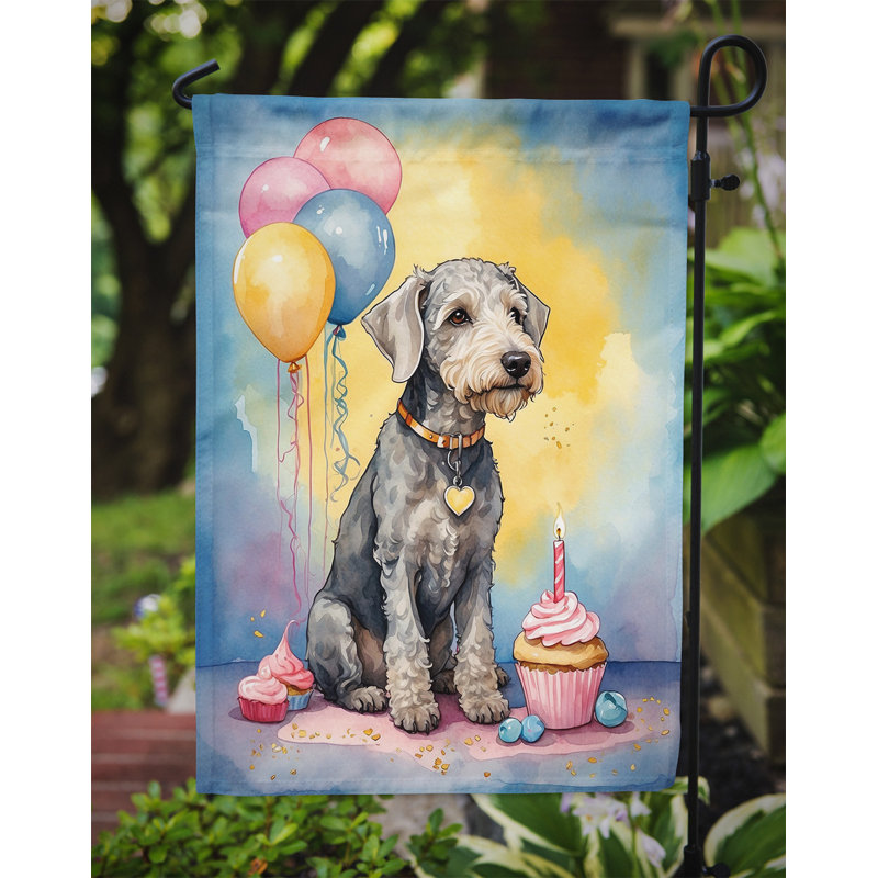 Drapeau de jardin «Happy Birthday», Bedlington Terrier