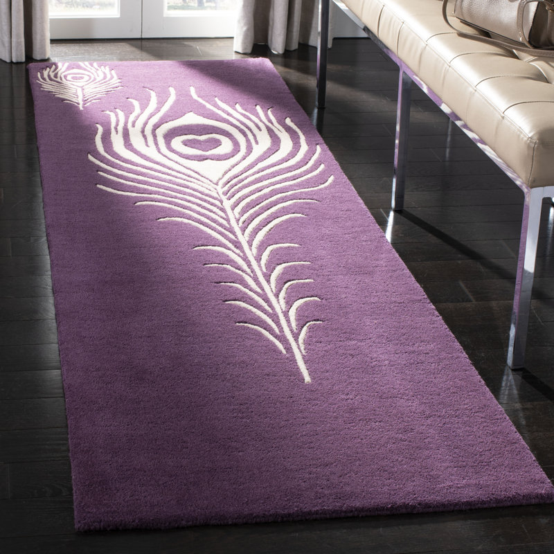 Tapis mauve touffeté à la main Nonia, Tapis de couloir 2 pi 6 po x 12 pi