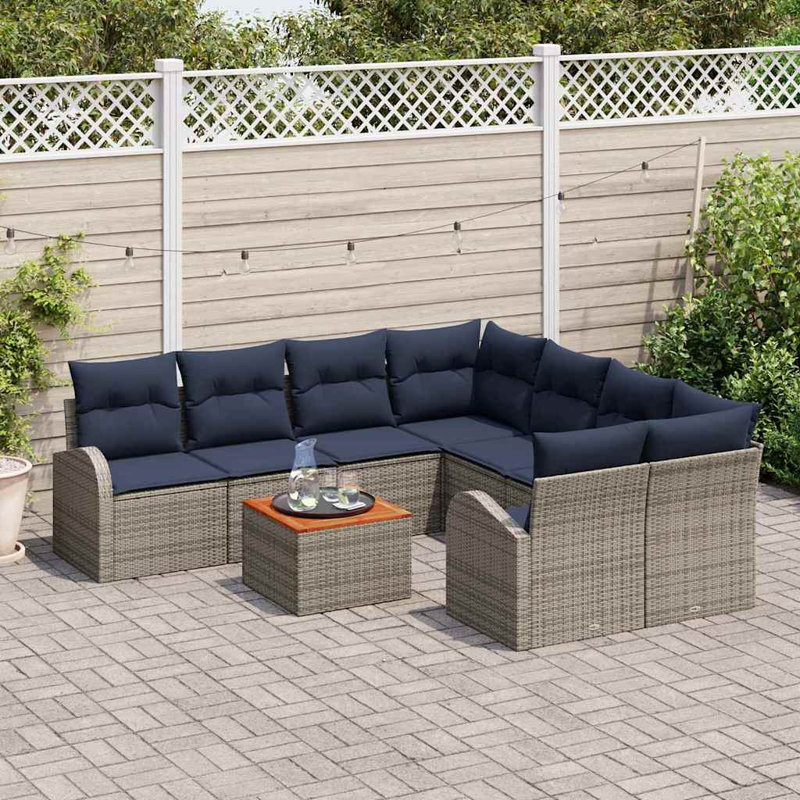 Ensemble de canapé de jardin avec coussin 9 pièces vidaXL, Coussin bleu marine / structure grise