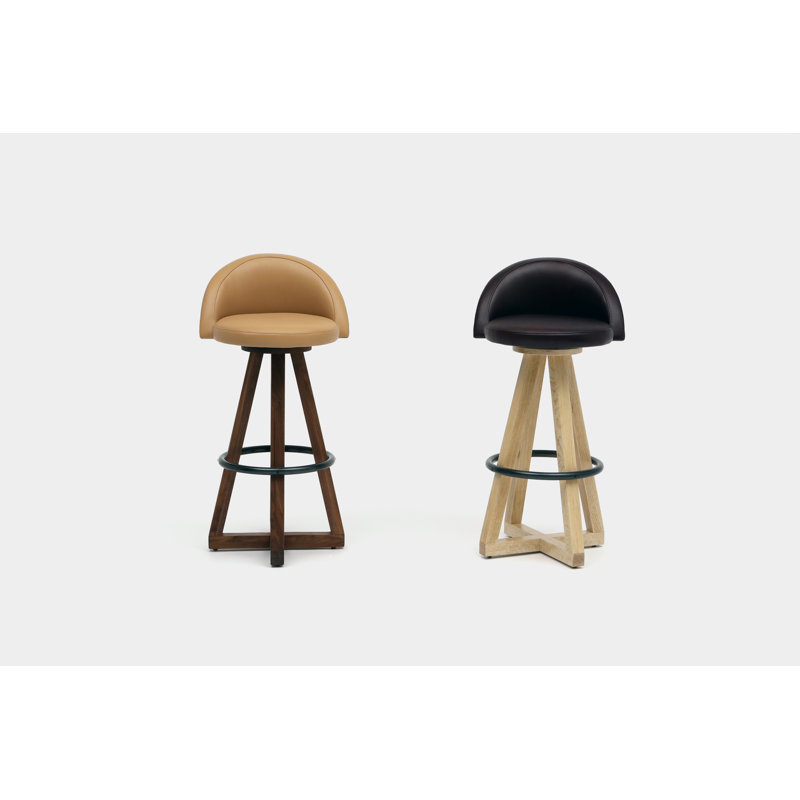 X3 Swivel Upholstered Counter Stool with Solid Wood Frame, Blackbean, Bleached White Oak