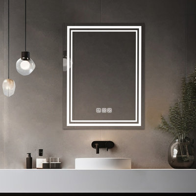 Miroir de salle de bain 36 "x 28" avec 5 minutes, 3 couleurs réglables, reflet HD charmant, fixation murale 28 ", fonction, à intensité variable, superbe