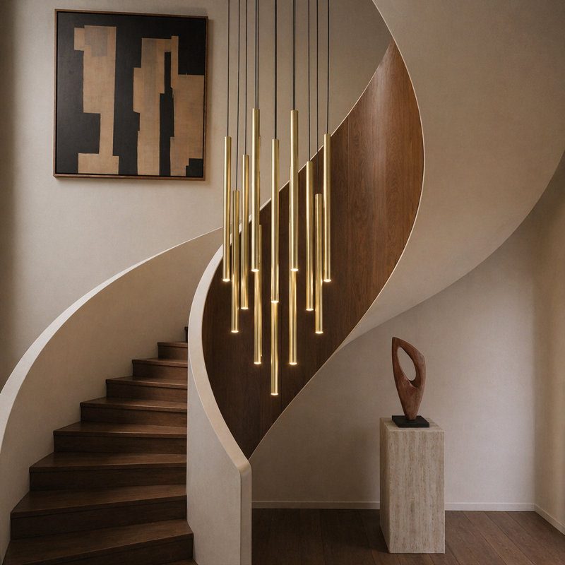 Luminaire suspendu cylindrique à 13 lumières DEL Baileyton, Laiton brossé
