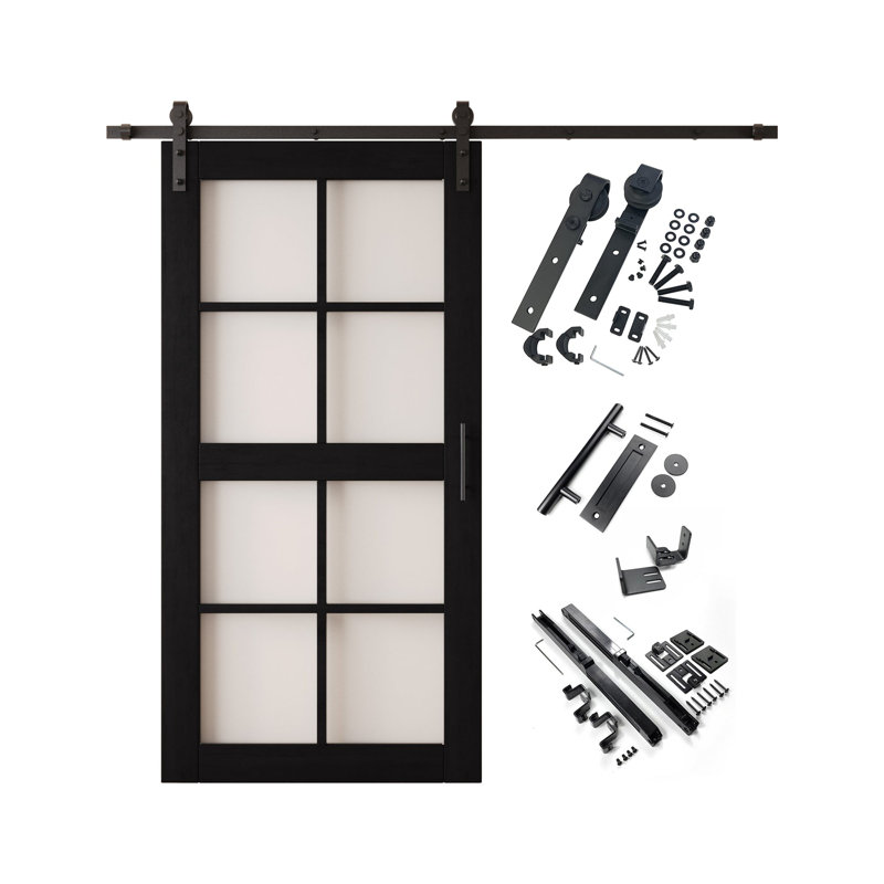 Porte de grange non assemblée et fini en verre à 8 verres de 50 po x 80 po Homacer de Homacer avec ensemble de quincaillerie, utilisation intérieure seulement