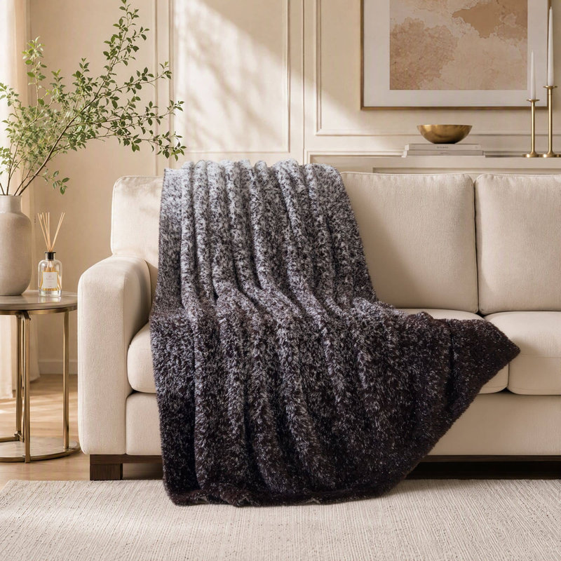 Madison Park Blue Ombre Knit Fur Throw, Brown Ombre