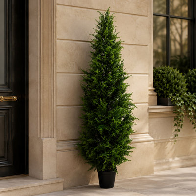 Artificial Cedar Cypress Confier Trees 150cm Faux Boxwood Topiary in Pot Liner