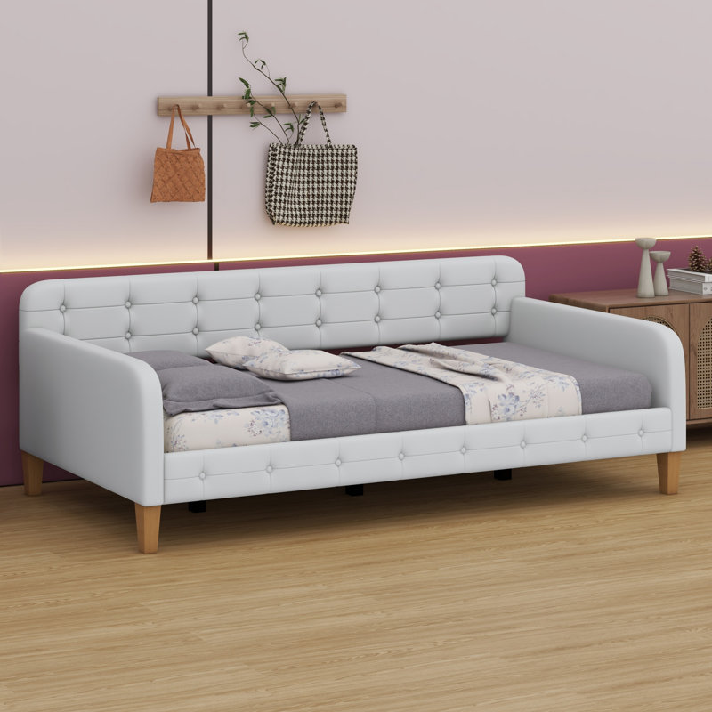 Upholstered Daybed With 4 Support Legs, Beige