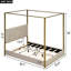 Grand lit plateforme à baldaquin avec tête de lit et structure en métal, beige