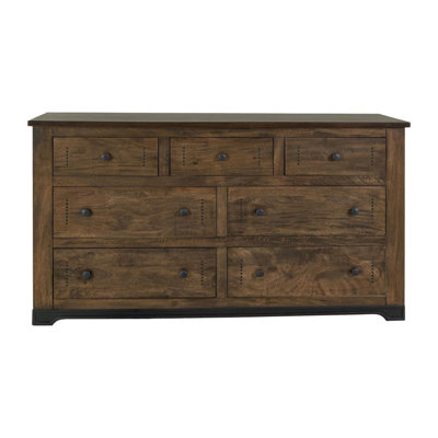 Linaa Wide Dresser, 7 Drawers, Barrel Brown Wood, Classic Knob Handles