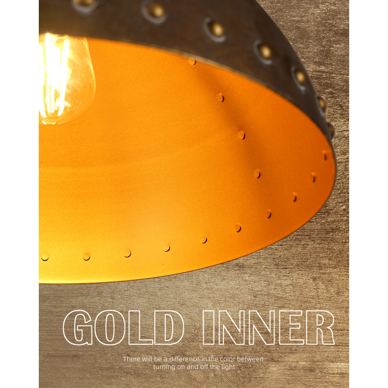 1-Light Vintage Pendant Dome Shape In Rust Copper Finish, 59" H x 11.8" W x 11.8" D, No, 60 W