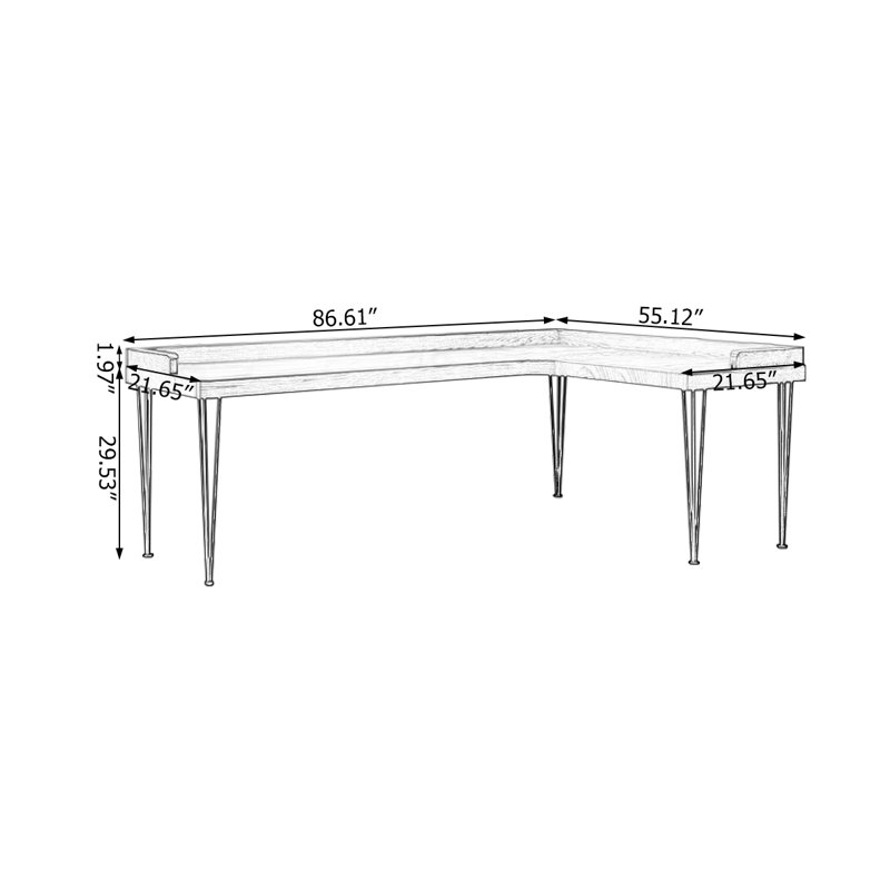 62.99"Walnut L-Shaped Solid Wood desk, H 29,53 po x l 86,61 po x P 55,12 po, Retour à droite