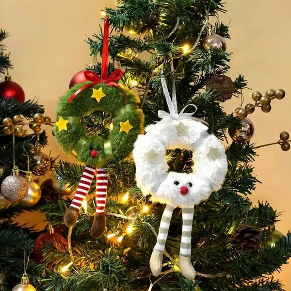 Ensemble de 2 ornements d'arbre de Noël avec des cannes de bonbon, des bonhommes de neige et des hommes en pain d'épice - Décorations d'intérieur / de fenêtre à suspendre, pas d'électricité nécessaire