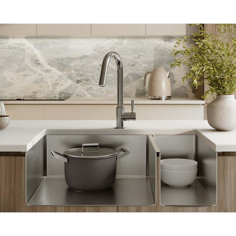 Évier de cuisine double encastrable en acier inoxydable 304 calibre 18 KSS-3318-1-OR Cantrio