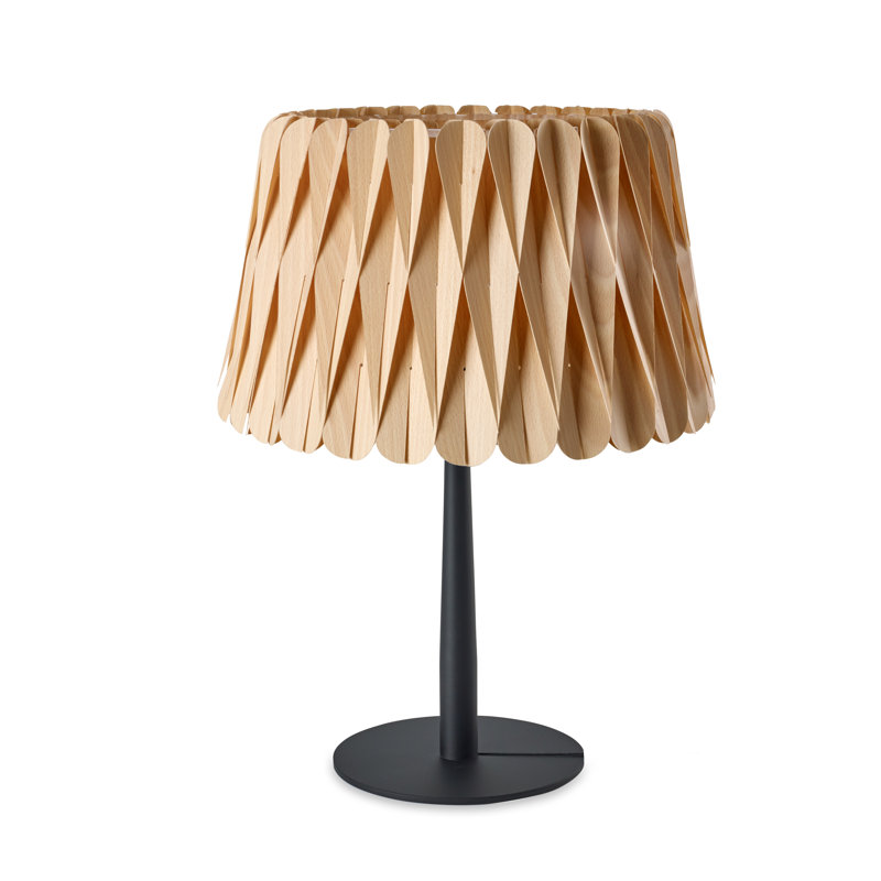 Lola Table Lamp, Natural Beech, Matte Black, 20.9" H x 15.4" W x 15.4" D