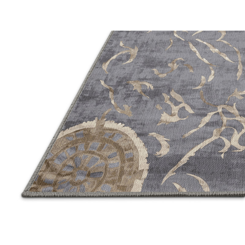Machine Washable Gray Area Rug, Square 4'