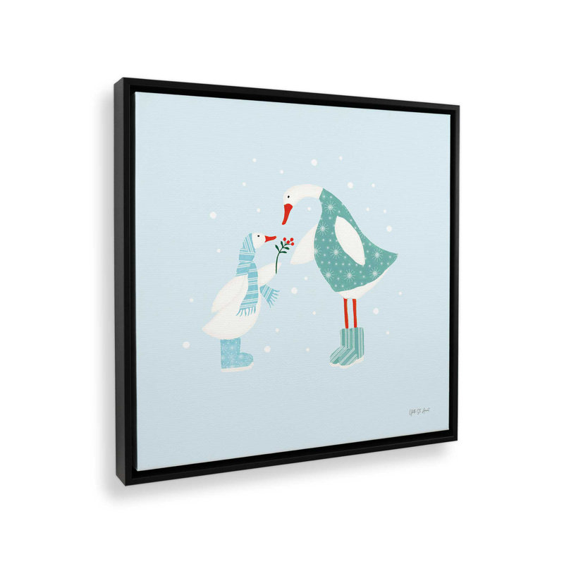 «Ducks in the Snow II» par Yvette St. Amant, reproduction d'art sur toile, Noir, Cadre flottant, H 36 po x l 36 po
