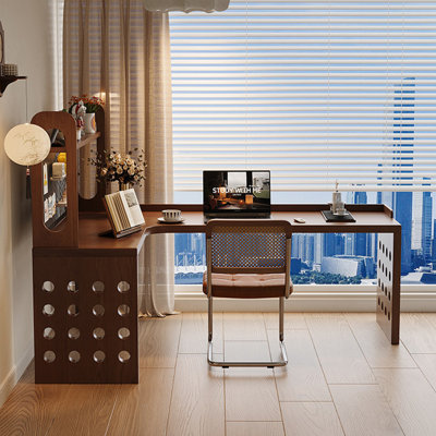 Brown L-Shaped Solid Wood desk