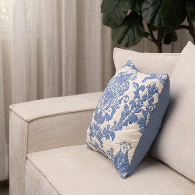 DAMASK BLUE PILLOW 18X18