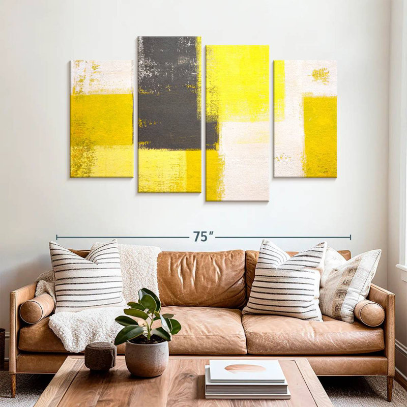 Avery Yellow And Gray Abstract, 42'' H x 68'' W