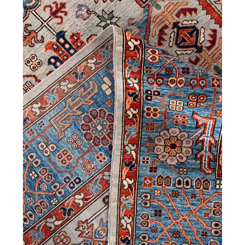 Tapis noué à la main de conception unique Raffin - gris, 9 pi 1 po x 11 pi 11 po