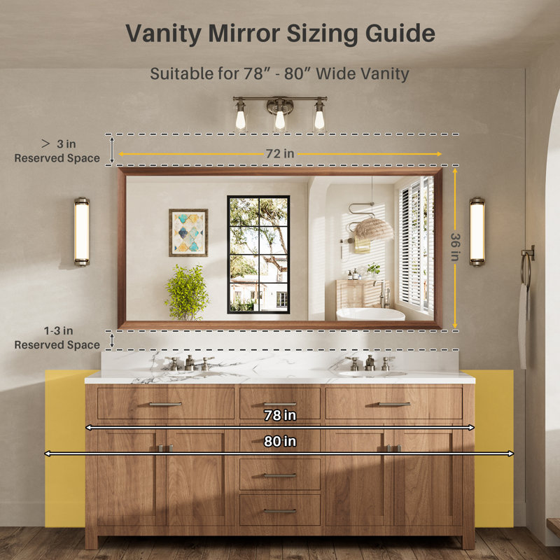 Miroirs de salle de bain modernes et contemporains en métal biseauté rectangulaire / carré avec verre trempé HD, Bois brun