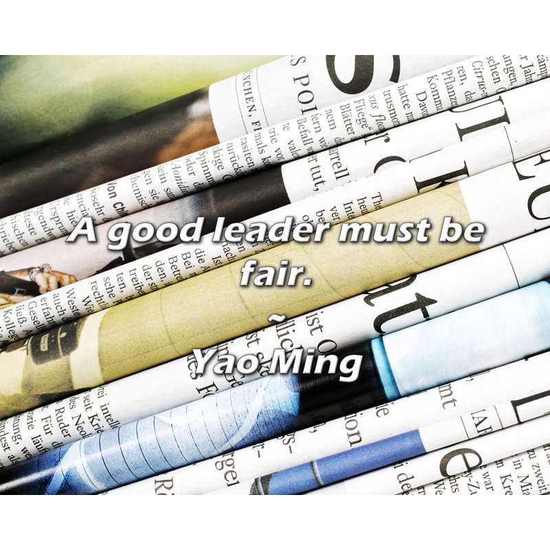 Citation artistique «Un bon chef doit être juste». Par Yao Ming, toile tendue avec châssis, H 13 po x l 18 po