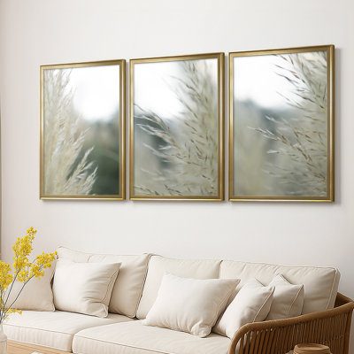 Subtle Grasses I  -Custom Framed  Wrapped Gallery Canvas - 3 Pieces