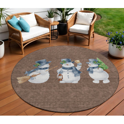 Tapis d'intérieur rond lavable en forme de bonhomme de neige 8 pi