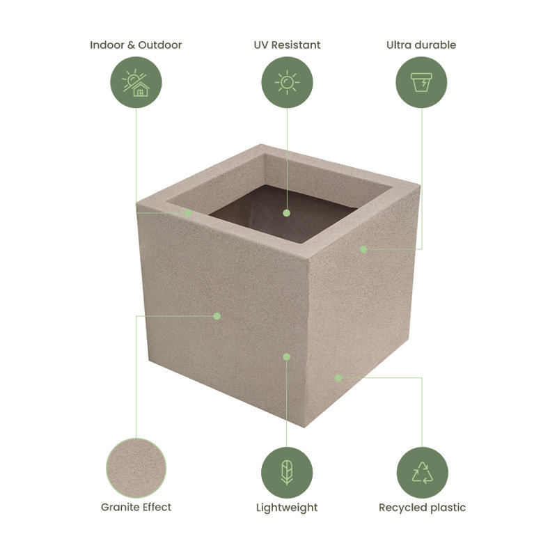 Wandie Green Polyethylene Pot Planter, Sand, 14.2" H x 15.7" W x 15.7" D