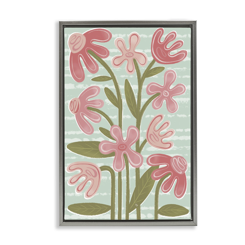 Cadre flottant rose avec fleurs Mid-Century, par Martina Pavlova, H 25 po x l 17 po, Cadre flottant gris lustré