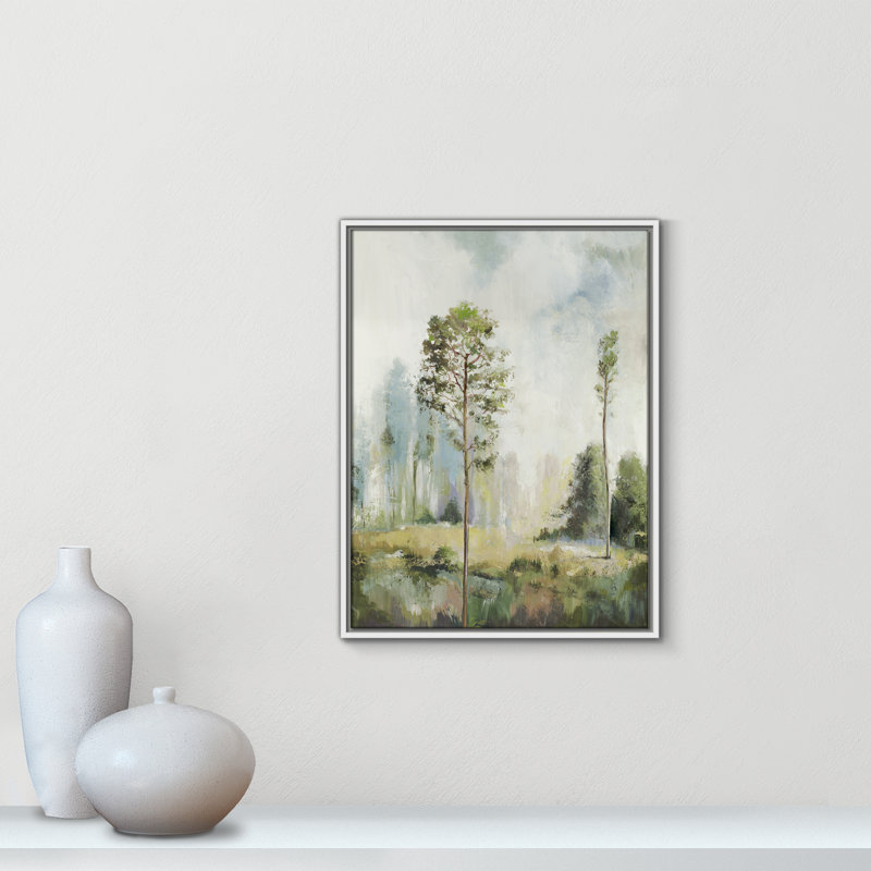 Teton Tall Green Trees I by Teton Pearce - Floater Frame Print on Canvas, 25.5" H x 19.5" W, White