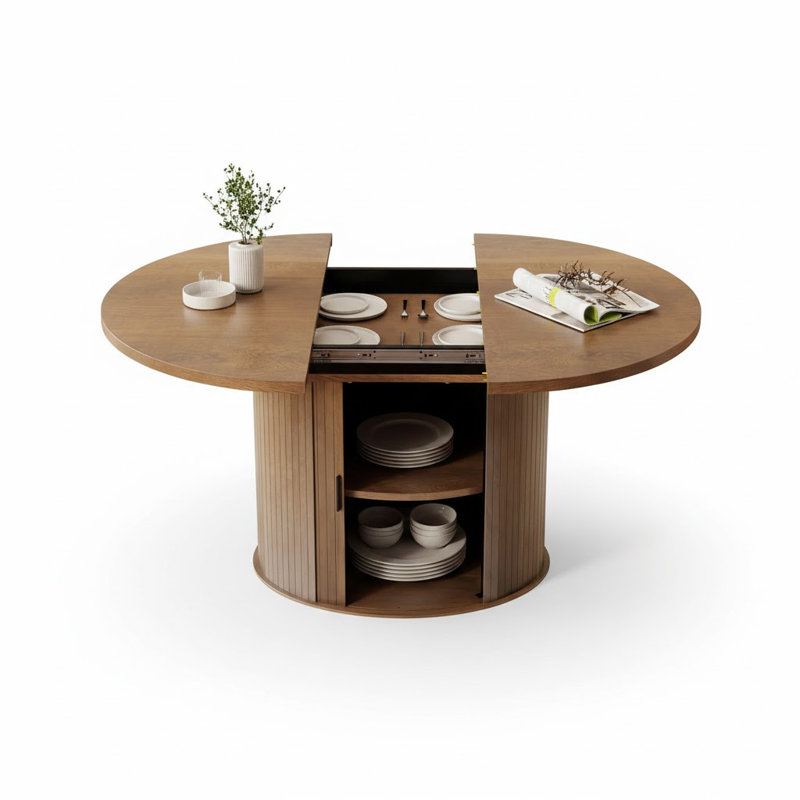 Table de salle à manger extensible ronde 43-59 "pour 4-6, maison de campagne moderne pour la cuisine et la salle à manger
