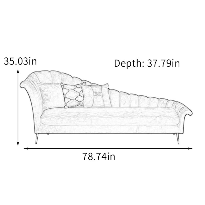 Chaise longue moderne en flanelle avec pieds en métal, Orienté à gauche (vu de face)