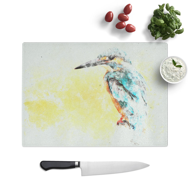 Tempered Glass Blue Kingfisher Chopping Board, 20 cm x 28.5 cm