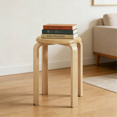 Stackable Bentwood Stool Set of 4, 18" Round Stacking Backless Nesting Stools, Anti-Slip Felt Pad,School Chairs, Suitable for classrooms, Dining Rooms, Kitchens, Natural