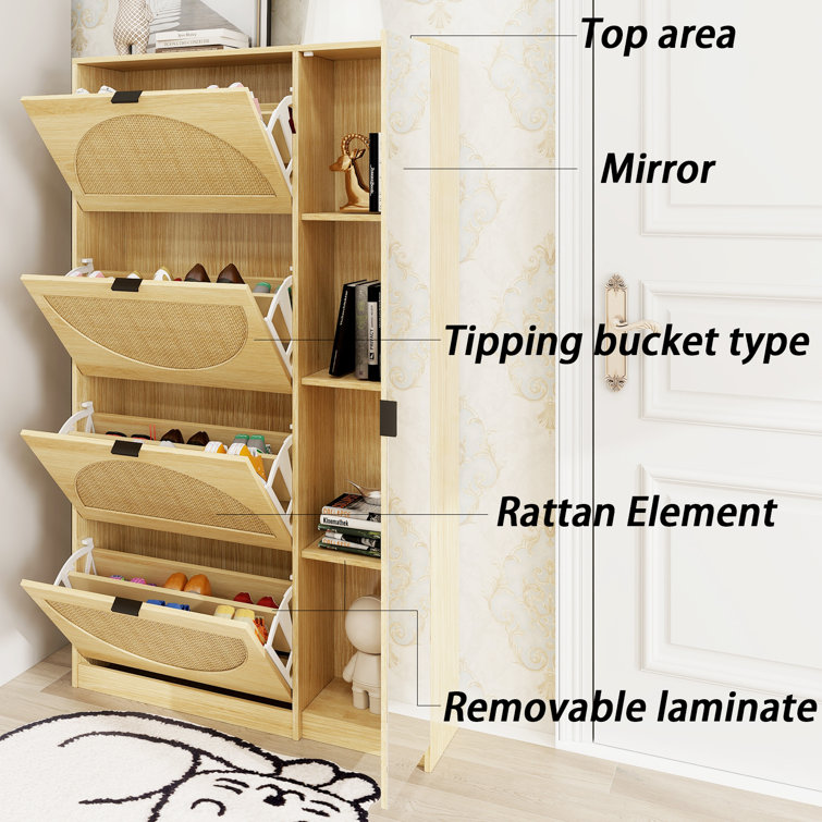 Rattan Shoe Cabinet Shoe Rack Organizer with Removable