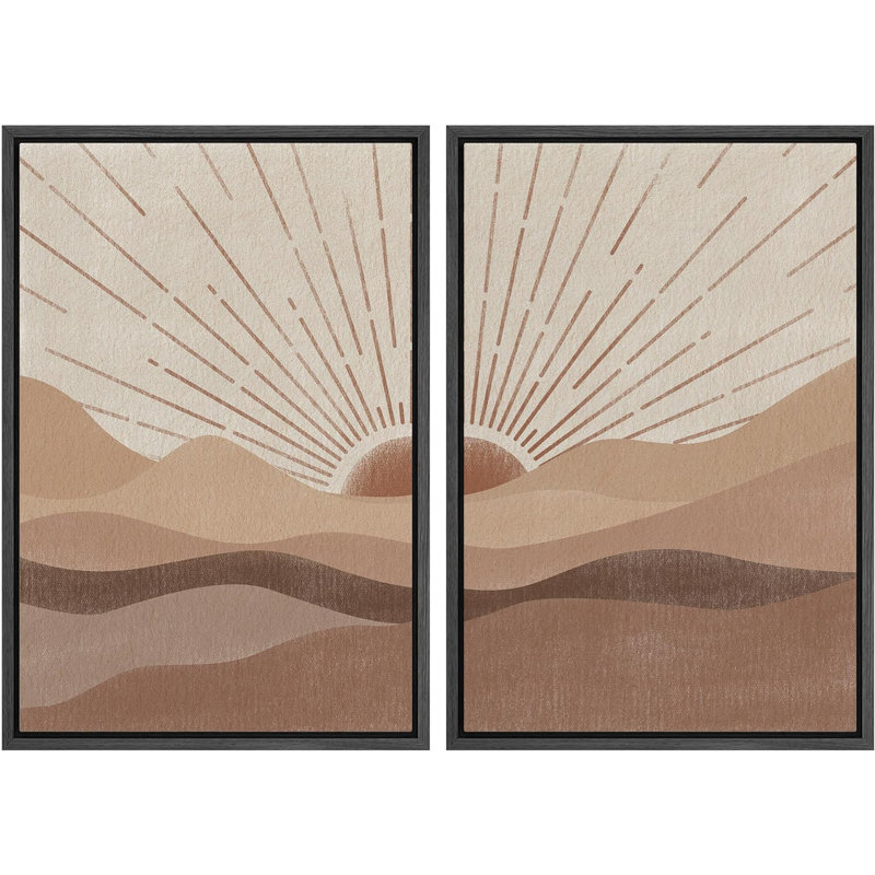 Southwest Desert Landscape Nature Modern, reproduction sur toile 2 pièces, Noir, H 24 po x l 32 po x P 1,5 po