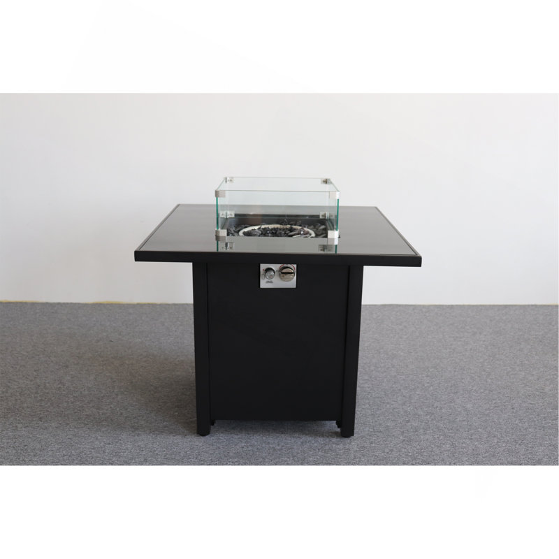 Foyer d'extérieur 30 pièces en métal thermolaqué noir avec plateau en verre fumé