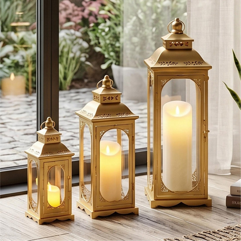 3 lanternes de bougie rétro 10/14 / 19,5 po, Doré