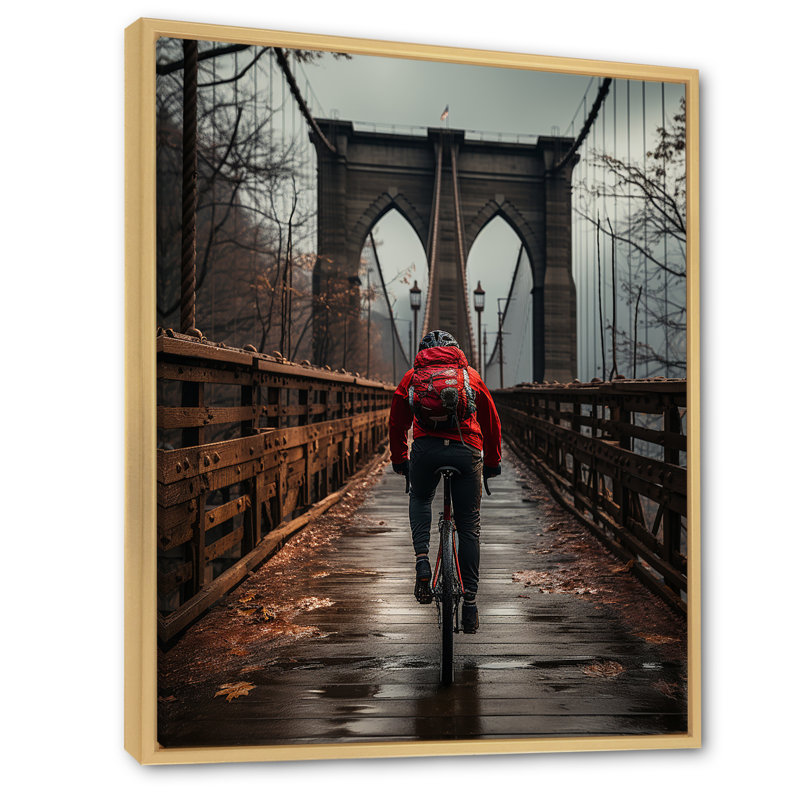 «Goulds Red Gray Brooklyn Bridge», reproduction sur toile, H 32 po x l 16 po x P 1 po, Cadre naturel flottant