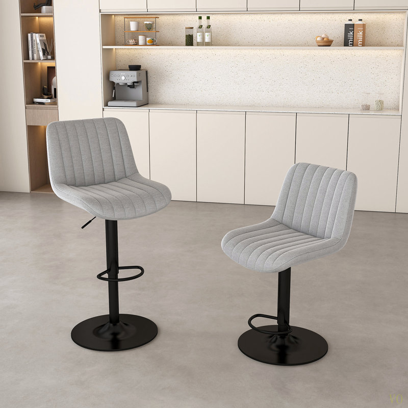 Swivel Bar Stools With Adjustable Height (35.03-43.7 Inches), Backrest, And Soft Knit Fabric - Ideal For Kitchen Island, Bar Counter, Dining Room(Set Of 2)
