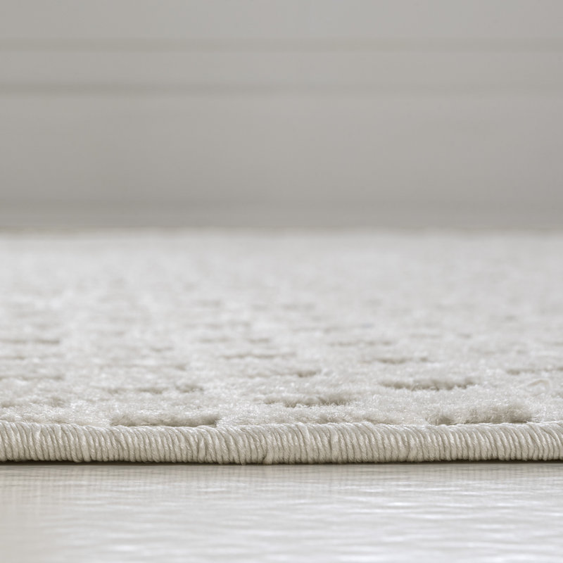 Ananna High-Low Modern Minimalist Checkered Monotone Ivory/Cream Indoor/Outdoor Rug, Rectangle 3'11" x 6'