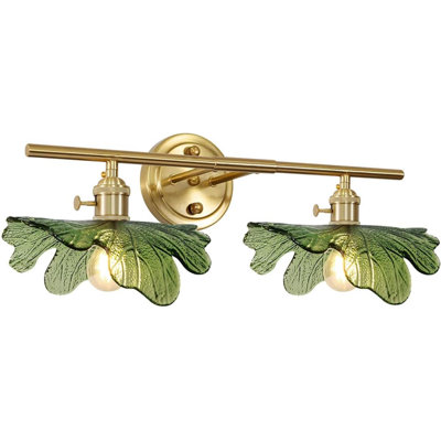 Green Bathroom Lighting Fixtures Over Mirror, Vintage Wall Sconces With Glass Shade Flower Vanity Lights Mid Century Wall Sconce Light Gold Wall Lighting For Bedroom Living Room Hallway