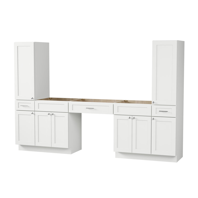 Ensemble de meuble-lavabo double 108 po avec armoire en lin massif Disar, Blanc