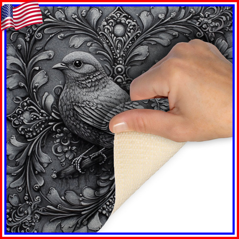 Tapis de bain oiseau, Simple - L 21 po x l 34 po, Oiseau gris