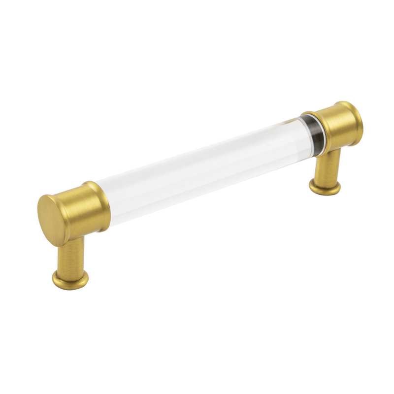 Midway Collection Bar Pull - 5-1/16" Center to Center Cabinet Pull Crysacrylic with Brushed Golden Brass - Contemporary Hardware for Drawers & Cabinets