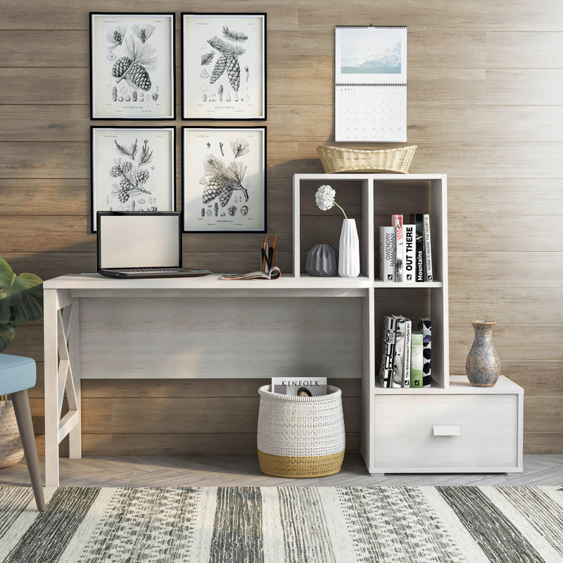 Theo Executive Desk with Power Outlet, White Oak