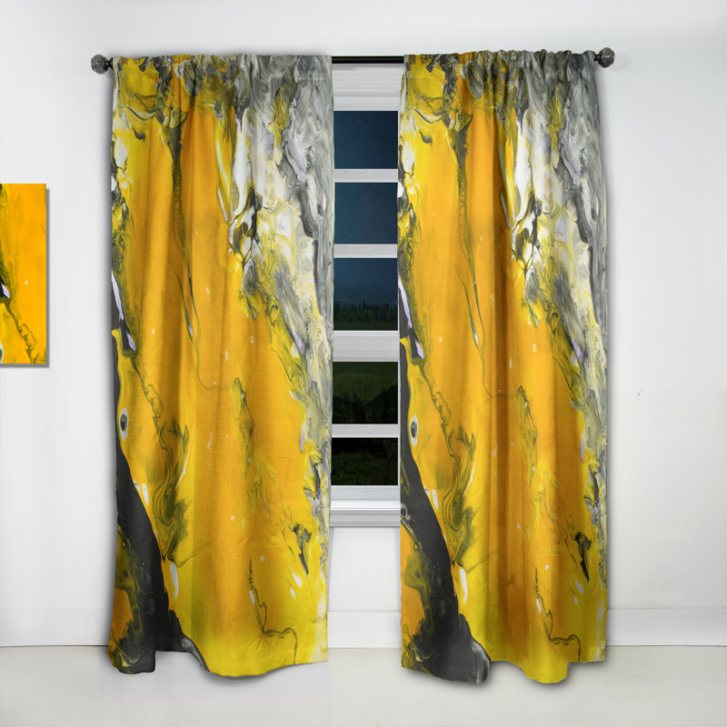 Marbled Acrylic Painting Abstract Blackout Thermal Rod Pocket Single Curtain Panel, 52" W x 108" L