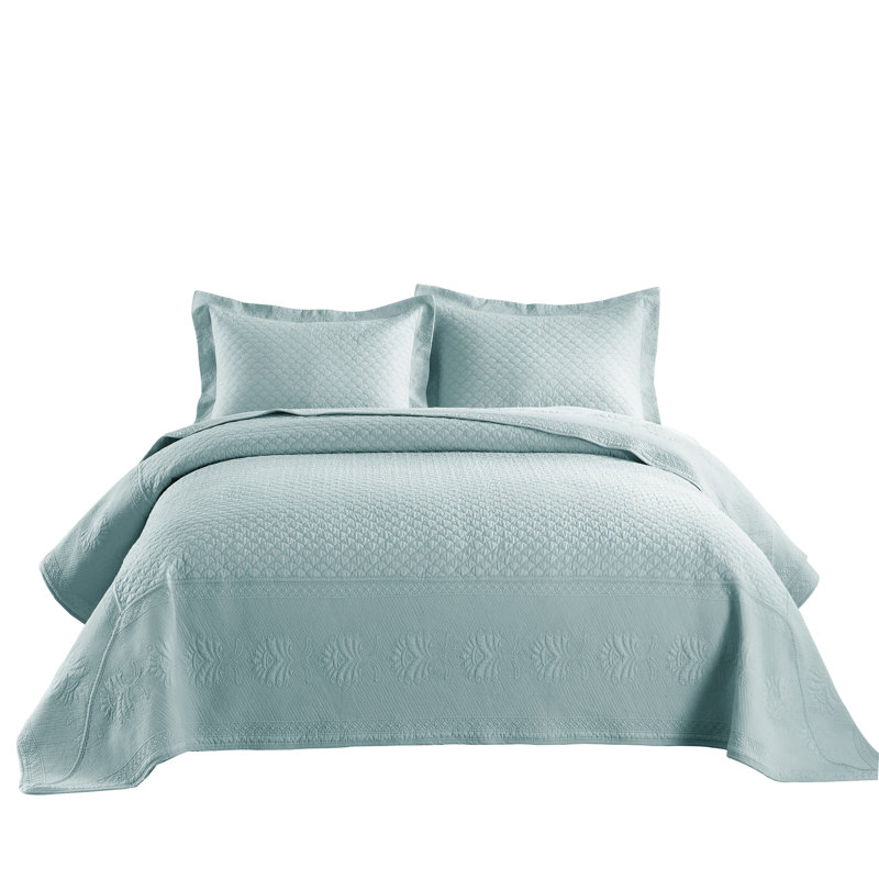 Ensemble de courtepointe en coton TMquilt, Courtepointe pour lit grand + deux taies décorati, Vert