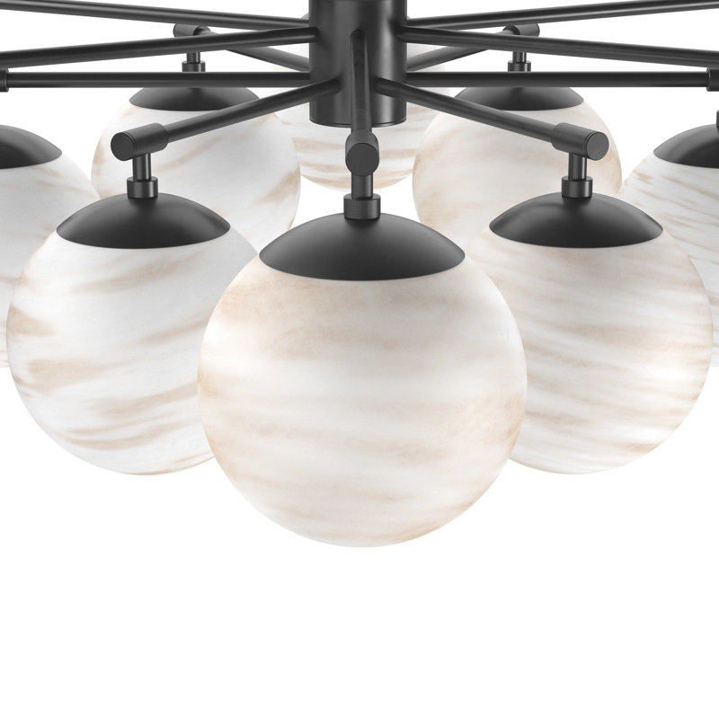 Orion Round Chandelier-Black Gunmetal, Black Gunmetal, Cream Marble