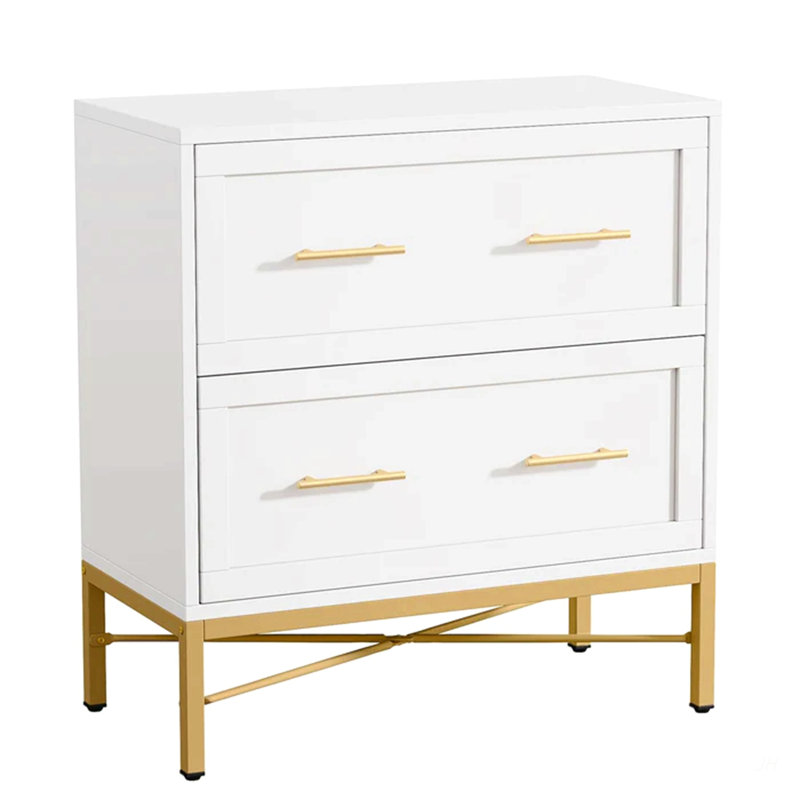 Office File Cabinet,2-Drawer File Cabinet,Sleek Design Storage Cabinet, Gold,White